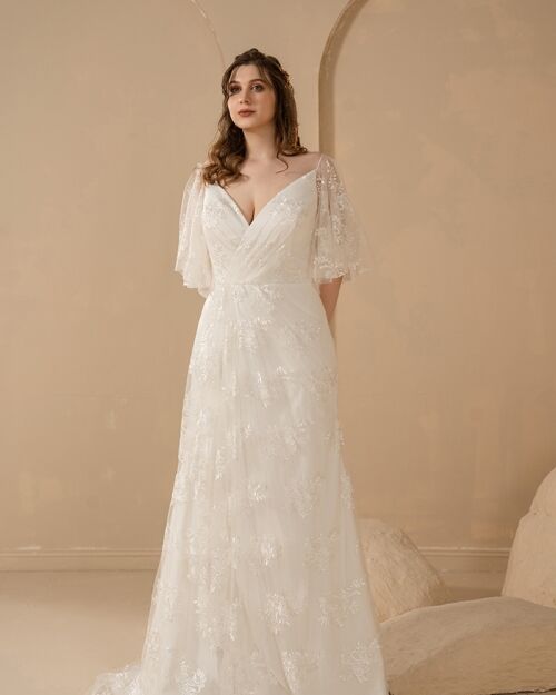 sachin and babi light blue dress Long Sleeve Wedding Dresses main image 1