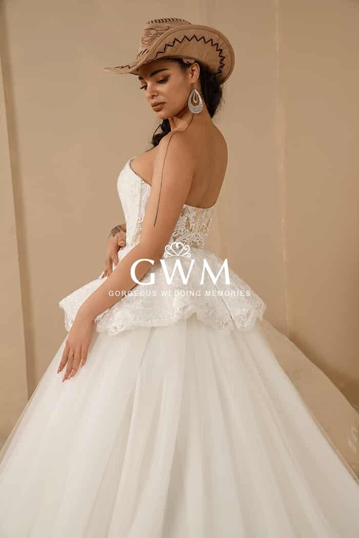 Straight Neckline Peplum Bodice Princess Ballgown Wedding Dress - GWM2121 -  Gorgeous Wedding Memories