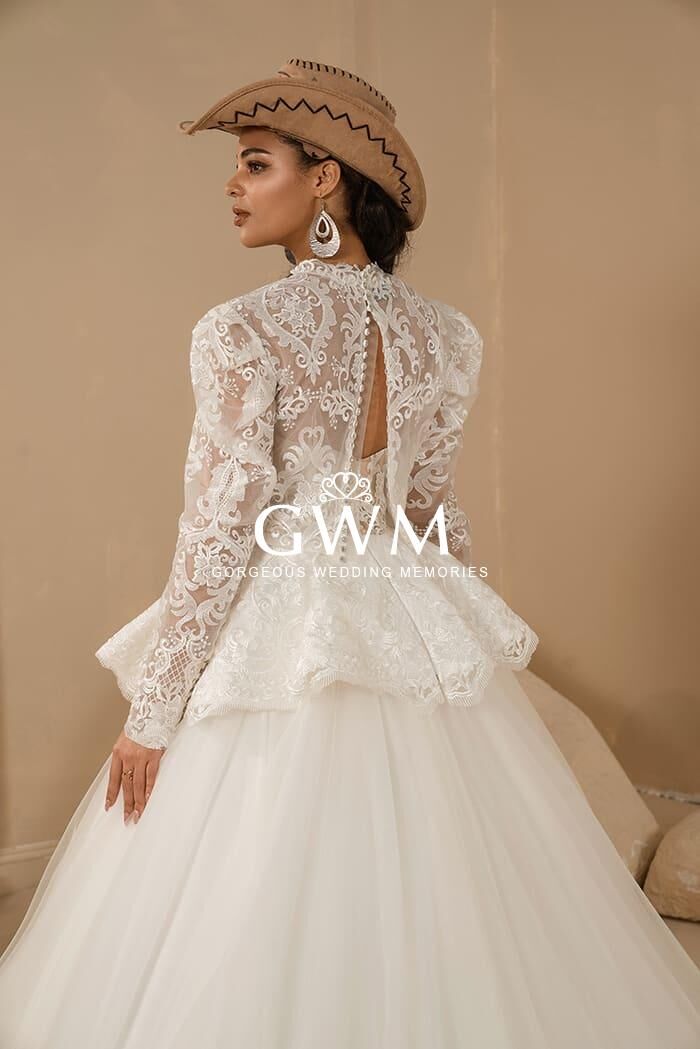 Straight Neckline Peplum Bodice Princess Ballgown Wedding Dress - GWM2121 -  Gorgeous Wedding Memories